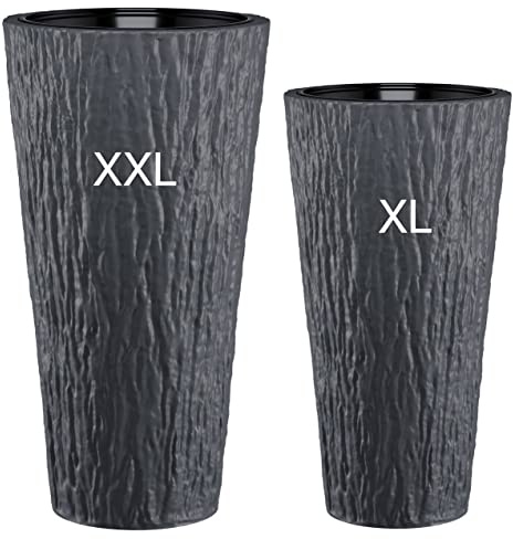 Blomkruka rund smal hög 3D-effekt dekorativ blomkruka med avtagbar insats SET2: XXL + XL antracit