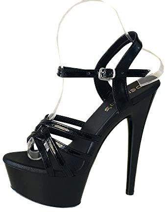 denova's Sandalia de tacón alto de 15 cm para mujer, con plataforma y tacón de aguja, Negro -, 37 EU