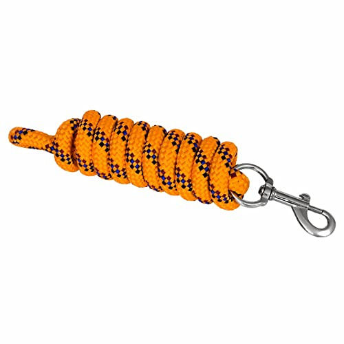 Start Führstrick Pferd 2 m aus robustem, eng geflochtenem PP-Seil – Anbindestrick mit Panikhaken oder Karabiner – wetterfest, farbintensiv, griffig (Orange/Burgund/Royal, Karabinerhaken)