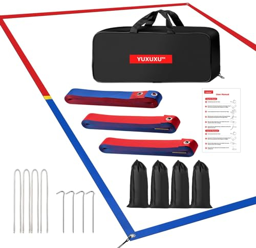 YUXUXU Professional Beach Volleyball Lines for Sand-2inch [Doubles 2V2, Short Court 26.3' X 52.6'], Highly Visible, All-Weather, with Stainless Anchors & Sand Bags - Red and Blue