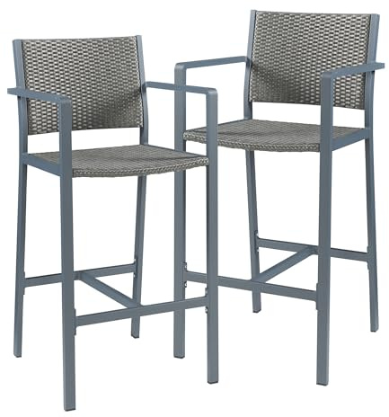 casa.pro Trädgårdsbarstolar set om 2 Avise barstolar med ryggstöd upp till 150 kg trädgårdsstolar i aluminium 113 x 56 x 55,5 cm väderbeständig polyrotting antracit och mörkgrå