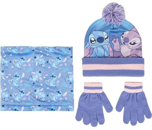 CERDÁ LIFE'S LITTLE MOMENTS | Conjunto Gorro, Guntes y Braga Stitch Cómodo y Práctico Ideal para el día a día - Gorro Guantes y Braga Pack Completo Stitch