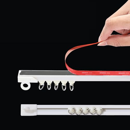 HESHEQ Rail de rideau adhésif 1 à 5 m, montage au plafond ou au mur, séparateur de pièce sur rail de plafond, tringle à rideau auto, White, PVC, Blanc