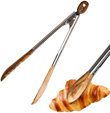 Pinces de cuisine – Pinces en bois d'olivier | Pinces de barbecue | Pinces de cuisine | Pinces à pain | Pinces de cuisine en acier inoxydable | Pinces de cuisine et pinces à salade pour servir des