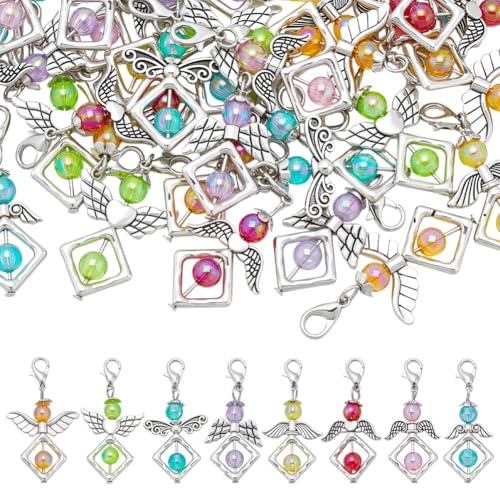 PH PandaHall 32 st 8 färger änglavingar berlocker, 4 cm ängel älva hängen dinglande berlock skyddsälva hängen med hummerlås för halsband nyckelring smycken sömmarkörer tillverkning, Legerat stål