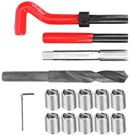 RASTKY 15pcs M14x1.25 Kit de Réparation de Filetage en Acier Inoxydable - Foret torsadé Complet, Robinet, clé et Inserts Filetés Réparation de Filetage Haute Résistance en Pièces Automobiles,
