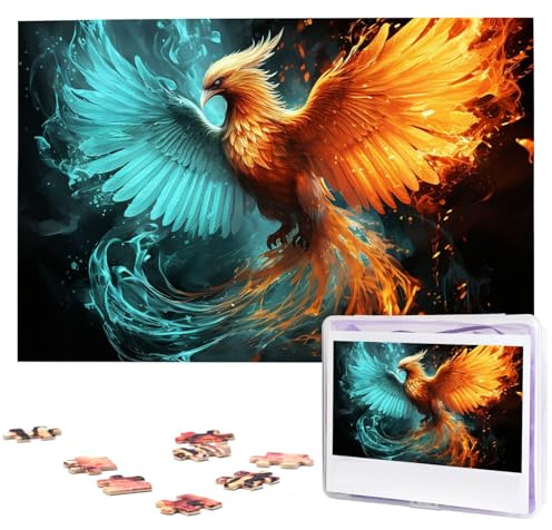 Feuer und Wasser Phoenix Holzpuzzles 1000 Teile Personalisiertes Puzzle für Erwachsene Interessante benutzerdefinierte Fotopuzzles Geschenk für Urlaub Geburtstag Hochzeit Jahrestag