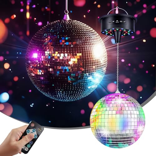 Bola de discoteca con motor y luz (10 U/min) – Bola de discoteca plateada de 20 cm, 6 modos de color y 30 perlas LED, para discoteca, fiesta y efectos de luz (Especificación europea)