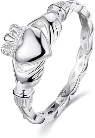 LYTTMAB Claddagh Rings For Women Men, Sterling S925 Silver Irish Celtic Rings, Crown Ring Friendship Ring Heart Ring Size 6