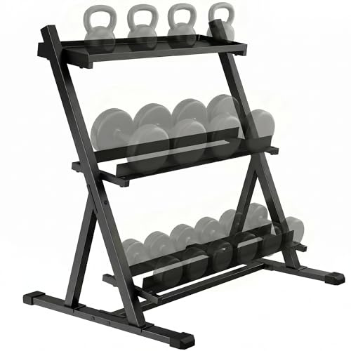 SPORTNOW Soporte Mancuernas de 3 Niveles, Estante de Almacenamiento de Pesas de Acero con Barras Ajustables, para Entrenamiento en Gimnasio Casa, Carga 200 kg, 88x66x88 cm