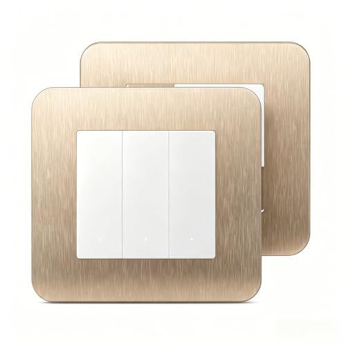 Samyosaien Light Switch Surround Cover, 2 Pack Acrylic Wall Protector with High Adhesive Tape, Standard 86x86mm Switch Cover Plate for Easy Installation & Cleaning (Gold)