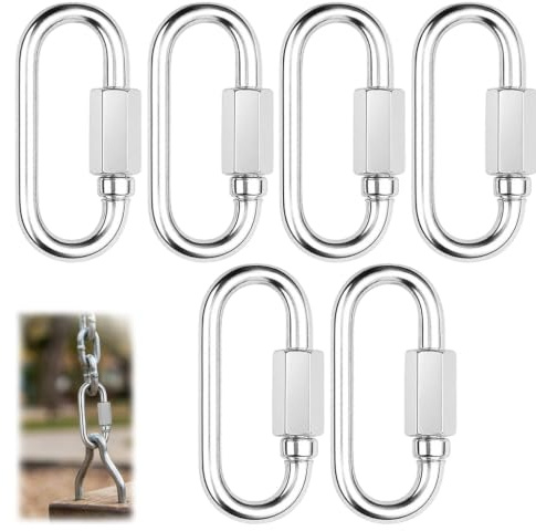 6 mosquetones pequeños de acero inoxidable 304 con tornillos, eslabones rápidos para camping, senderismo, hamaca, conector de cadena, forma D, plata