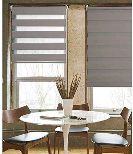 MADECOSTORE Store Enrouleur Jour Nuit chaînette coordonnée sans percer - Taupe - L46 x H190cm