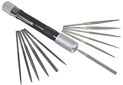 Minifeilen-Satz – 13-teilig – Geeignet für sehr feine Arbeiten – Handgriff mit integrierter Aufbewahrungshülse und Taschenclip – C335906