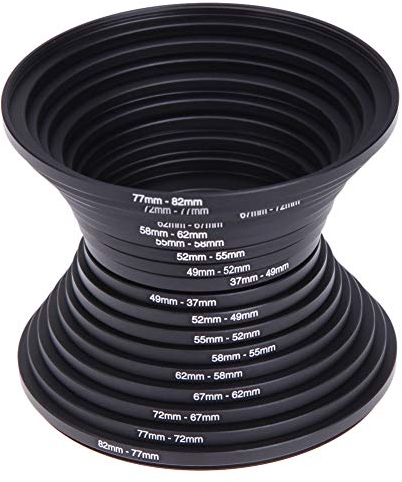 AEARJOHN Kamera-Filteradapter, 18 Stück, Step-Up- und Down-Objektiv-Filterring-Set, 37-82 mm, metallische Entringe für Canon, Nikon