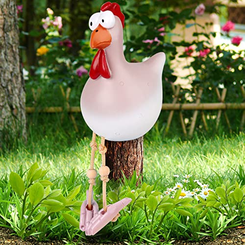 Nitoope Lustige Huhn Deko Garten Gartendeko, Harz, Handarbeit Hahn Gartenstatue Gartenstecker,für Outdoor Gartendeko,Geschenke, Schreibtischdekoration, Weihnachten (Weiß)