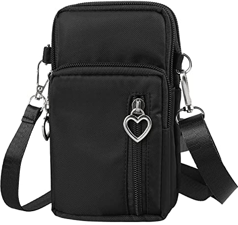Katleay Handy Umhängetasche für Damen, Mode Schultertasche, Multifunktionale Handytasche mit Schultergurt, für Alltag, Schule, Einkauf (Schwarz)
