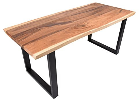Gravidus moderner Esstisch Tawan 180 cm aus Suar Holz und Stahl, Stabiler und eleganter Design Tisch in Naturfarbe für Esszimmer, modernes Interieur
