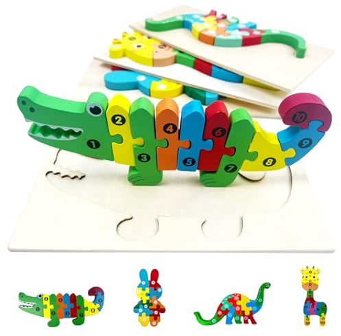 FIBOGOUP Holzpuzzle für Kleinkinder von 1 2 3 Jahren,Montessori-Spielzeug für Kind,lernendes pädagogisches Holztier-Puzzlespielzeug,Geschenk für 1 2 3 jährige Jungen und Mädchen - 4er-Pack