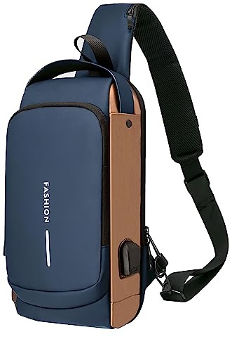Long Keeper Anti-Diebstahl Brusttasche für Herren Damen Sling Bag Crossbody Rucksack Herren Umhängetasche wasserdichte Passwortschutz Schultertasche mit USB