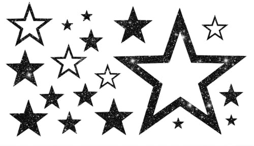 Glitzerdeals Bügelbilder Glitzer Bügelbilder Karneval Sterne Aufbügler für Textilien Karneval Kostüm Sterne Bügelflicken Stern Fasching Patch zum Aufbügeln schwarz