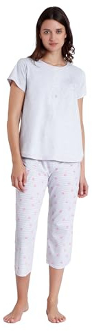 Disney Pijama Palazzo Manga Corta Maternity Dalmatas para Mujer en Algodón Orgánico con Tapeta y Pantalón Palazzo, Cinturilla Ajustable y Corte Cómodo para Descanso Color Gris Jaspe Talla M