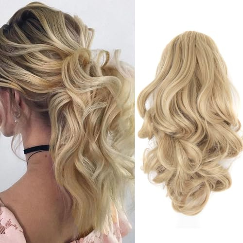 Cybelleza Hårförlängningar, fläta, hårdel, klämma i ponytail Extensions Claw hästsvans, hårförlängning, billig, som äkta hår, vågigt, lockigt konsthår, 30 cm, askbrun/blekblond