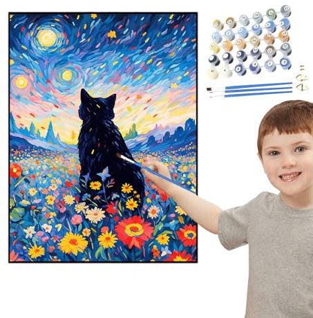 Ölgemälde-Set, Motiv: Katze, Ölgemälde, Geschenk, Handgemälde-Set, -Farbe für , Mädchen, Familie, Kinder