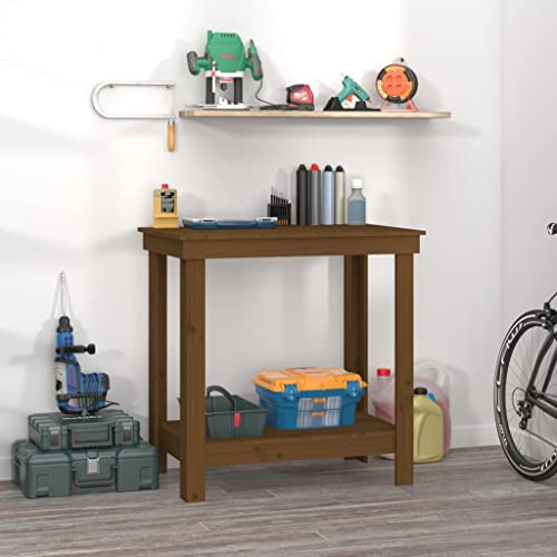 Banco de Trabajo Madera Maciza de pino marrón Miel 80x50x80 cm