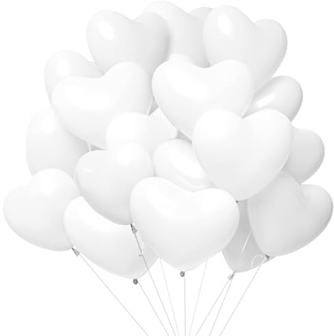 Demarsen 50 stycken ballonger bröllop, hjärtballonger vita, heliumballonger bröllop, naturlig latex dekoration ballonger för bröllop/förlovning/alla hjärtans dag/födelsedag/fest