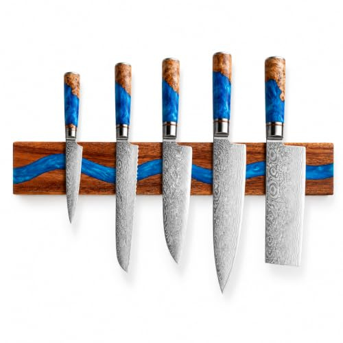 Farmhouse Magnetic Knife Holder for Wall, Wall Mounted Knife Rack of Dark Brown and Deepblue, Kitchen Utensil Organizer Tool Holder, Multipurpose Magnetic Knife Rack