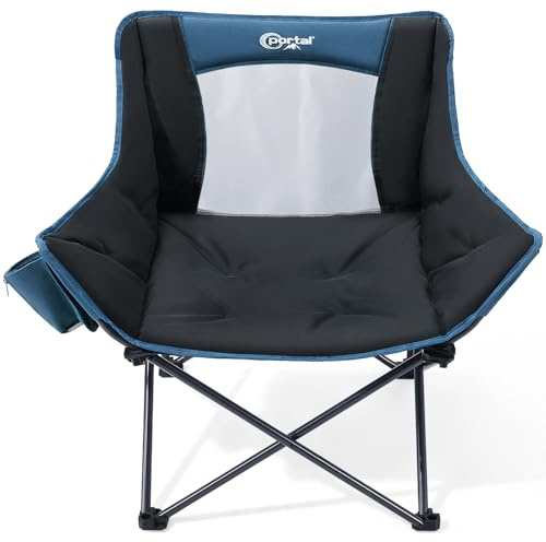 Portal Wide Camping Chair XL for Adults Breathable Mesh Back Tub Folding Chairs Outdoor Lightweight Large Seat Heavy Duty 150KG Collapsible Moon Festival Chair for Garden Event Balcony Patio Beach