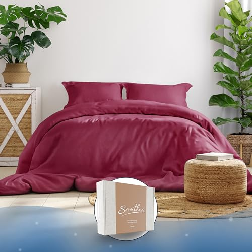 Samthus Bettwäsche 155x220 Baumwolle Satin - Oeko-Tex Made In Green - Rot | Himmlisch weicher Schlaf - Bettwäsche-Set mit 1x Bettbezug 155x220 + 1x Kissenbezug 80x80 - Duvet Cover - Burgunder Rot