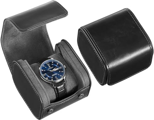 ProCase Uhrenrolle, Uhren Reiseetui -Schwarz | aus PU-Leder, kompakt tragbar, Travel Watch Box mit getrennten Fächern für 1 Uhren