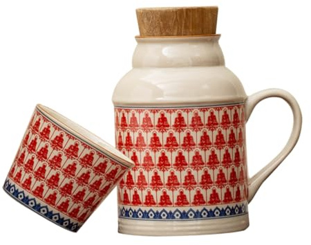 SHOWERORO Ensemble Carafe à Eau Vintage 900 Ml En Céramique Avec Bouchon En Liège, Tasse Empilable Assortie, Pour Maison Et Bureau, Coffret Théière Et Mug 2 Pièces