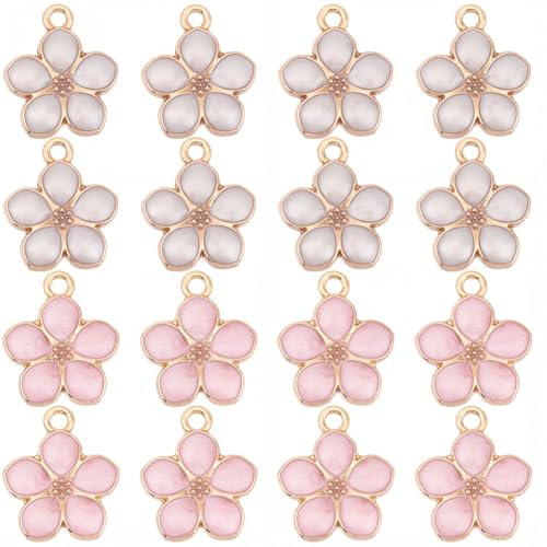 SUNNYCLUE 1 scatola Da 40 pezzi di Ciondoli A Forma di Fiore di Ciliegio Ciondoli Primaverili In Smalto In Lega di Metlega Dorato Fiori BianCHIS Rosa Pendenti A Forma di Fiori Accessori per La Creazio