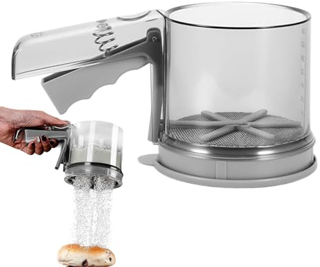 SVCEQZE Tamiseur À Farine,Tamiseur Inoxydable À Manivelle Manuelle - Double Couche Semi-Automatique Tamis Poudreur pour Sucre - Ustensile Pâtisserie pour Gâteaux Maison Restaurant