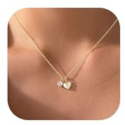 TINGN Chaîne en or avec lettres pour femme et fille - Plaqué or 14 carats avec lettres de A à Z CZ - Pendentif en forme de cœur - Cadeau d'anniversaire pour femmes et adolescentes, Laiton