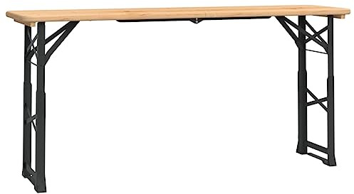 HGFDCBK Tavolo da birra pieghevole, 170 x 50 x 75/105 cm, in legno massiccio di abete, tavolo da giardino con struttura in metallo regolabile in altezza, tavolo da picnic pieghevole per feste in