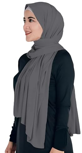 Maxi Hijab Jersey Premium, Kopftuch Schal Turban für Muslimische Frauen (Dunkelgrau)