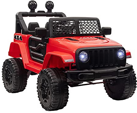HOMCOM Kids Electric Ride On Car 12V Off Road Toy with Parental Remote Control 2 Motors Horn Lights Suspension Wheels for 3-6 Years Old Red