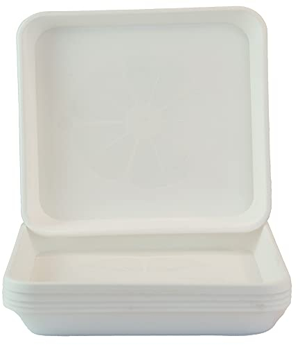 Home Garden Ornaments – Quadratische Blumentopf-Untersetzer, Set aus 5 eckigen Auffangschalen für Pflanzkübel, den Außen- und Innenbereich Groß (Weiß, 34 cm außen / 29,7 cm innen)