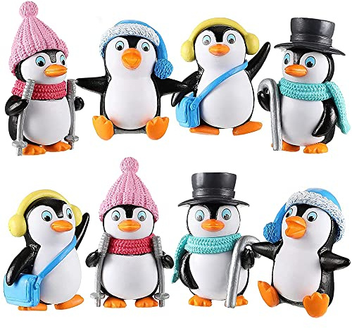 MEZHEN Tortendeko Pinguin Kuchen Deko Geburtstag Weihnachten Tortenaufleger Winter Cake Topper Pinguin Figuren Christmas Deko Kindergeburtstag 8 Stück