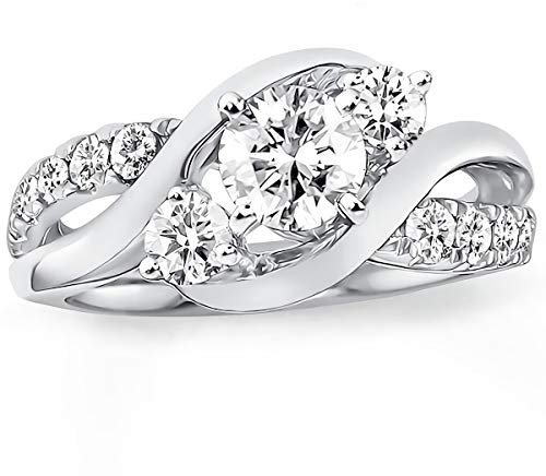 Molioaki Verlobungsring Damen 9 Karat (375) Ring Gold Damen Diamantring Brillantschliff 5A Zirkonia Ring 7/8kt Weißgold mit CZ-56