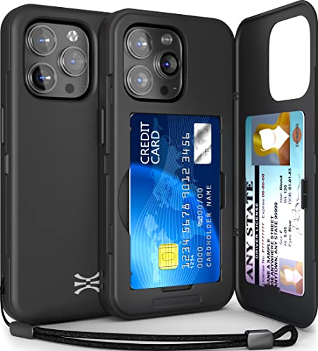 TORU for iPhone 14 Pro Wallet Case with Card Holder, Hidden ID Credit Card Slot Flip Kickstand, Slim Fit Shockproof Heavy Duty Phone Cover with Strap - Black