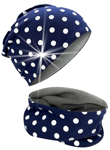 HECKBO Reflektor-Punkte Kinder Mütze & Loop-Schal – 360° Sichtbarkeit – 2–8 Jahre – Mütze Mädchen – Perfekt für Schulweg-Sicherheit & Abendwege (48–54 cm)