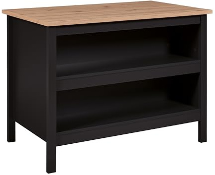 Inter Link - Kücheninsel - Mittelinsel - Arbeitsplatte - Küchenschrank mit Regalen - Melaminbeschichtet - Länge 124cm - Höhe 82 cm - Tiefe 75 cm - Helina Schwarz/ Artisan