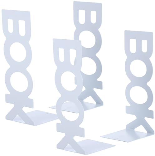 VILLCASE 2 Paar Buchständer Weiß, 20.8X8.5cm Weiß Buchständer Buchstützen mit rutschfeste Bücherstopper, Aushöhlen Buchstützen, Stilvollen Design Buchhalter Regal Bookends für Büro