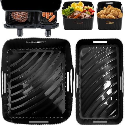 YINGRACE Silikonform für Heißluftfritteuse Doppelkammer, für Tefal EY9018 5,2/3,1 L, Cecotec Cecofry DuoSize 9L, Philips Dual NA350/00 9L, Wiederverwendbar anstelle Backpapier für Airfryer Zubehör