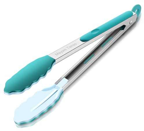 12-Inch Kitchen Tongs for Cooking with Silicone Tip,Turquoise | 600℉ Heat-Resistant,Stainless Steel Locking Cooking Tongs Food Tongs for BBQ/Cooking/Salad/Serving Food,Heavy Duty,Non-Stick